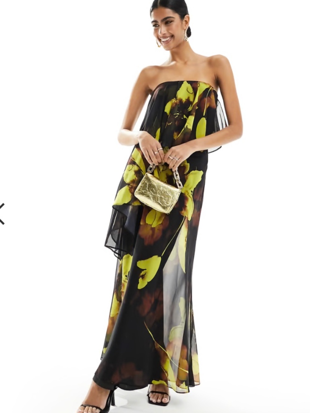 ASOS DESIGN bandeau double layer bias maxi dress in bold floral print